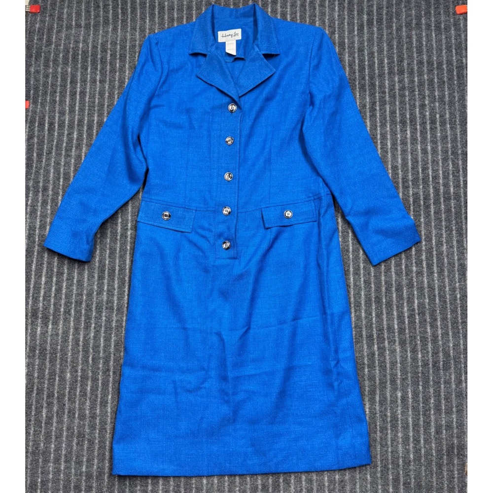 Henry Lee Womens Vintage Shirt Dress Size 10 Blue Long Sleeve Button Front Mid
